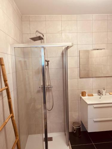 a bathroom with a shower and a sink at SUPERBE STUDIO AVEC PLACE DE PARKING in Ajaccio
