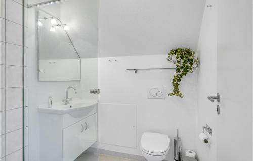 a white bathroom with a toilet and a sink at Two-Bedroom Holiday Home In Tranekar in Lohals
