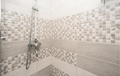 a bathroom with a shower with tiled walls at Cozy Apartment In Dinjiska With Kitchen in Dinjiška