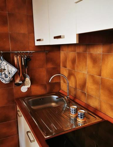 a kitchen with a sink and a counter top at Sunset Apartment in Santa Marinella
