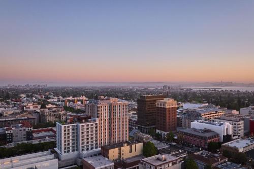 an aerial view of a city at sunset at Residence Inn By Marriott Berkeley in Berkeley