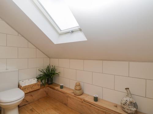 a bathroom with a toilet and a skylight at Little Foxes in Calne