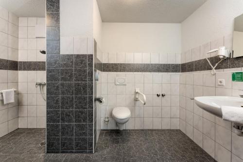 a bathroom with a toilet and a sink at Hotel Apollon Rust in Rust