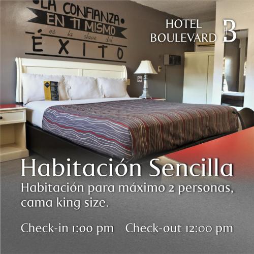 a poster of a hotel room with a bed at Hotel Boulevard Mexicali in Mexicali