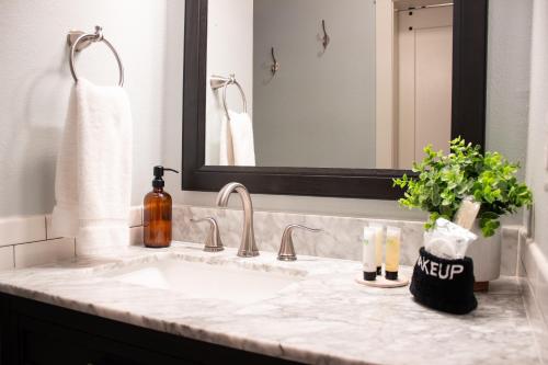 a bathroom with a sink and a mirror at Douglas On Third in McMinnville