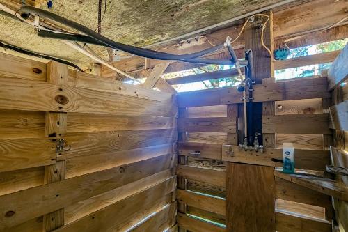 an inside view of a wooden cabin with windows at Costa Na Mara in Frisco