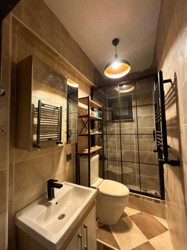 a bathroom with a white toilet and a sink at Archeo in Istanbul