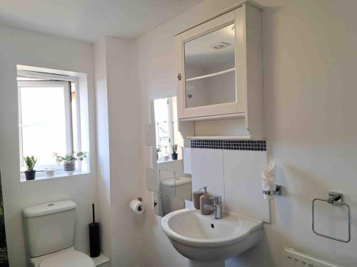a white bathroom with a toilet and a sink at Luxury 4 Large Bedrooms Thurrock Grays 3 bathrooms 1 en suite Netflix Free Parking in Grays Thurrock
