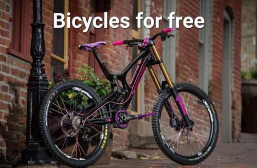 a bike chained to a pole with the words bicycles for free at House & Yard Sesil M 110m to beach Kaprovani in Ureki