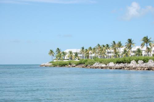 a view of a beach with palm trees and the water at Waterfront luxury Villa 34 with sunset views and boat slip townhouse in Marathon