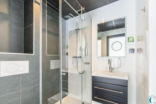 a bathroom with a shower and a sink at Hotel Restaurant au Floridor in Thann
