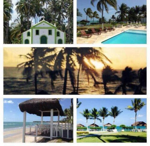 un collage de photos d'une plage et d'un complexe dans l'établissement Apart Hotel Marinas Vista para o Mar Praia dos Carneiros, à Tamandaré