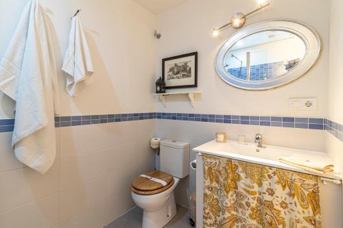 a bathroom with a toilet and a sink and a mirror at Entre Bodegas Jerez in Jerez de la Frontera