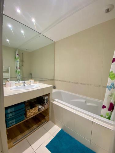 une salle de bain avec un lavabo et une baignoire dans l'établissement Proche mer 3P+40m2 terrasse, à Antibes