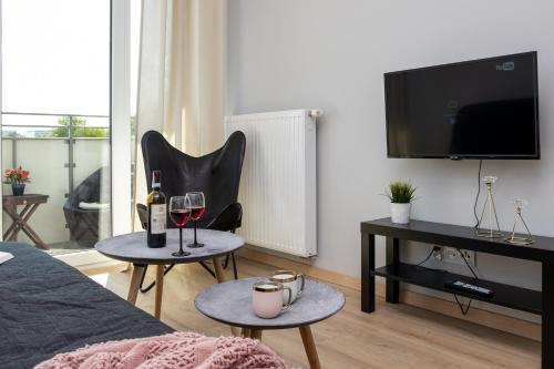 Televízia a/alebo spoločenská miestnosť v ubytovaní Apartamenty Marii Konopnickiej Kraków
