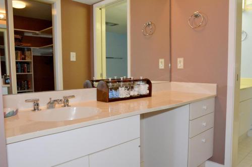 Fripp Island的住宿－605 New Haven，浴室的柜台设有水槽和镜子