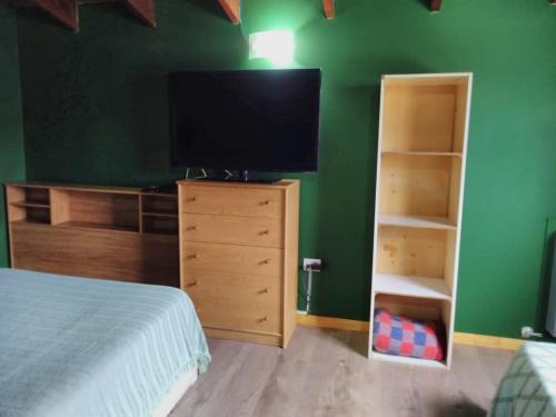 1 dormitorio con 1 cama y TV de pantalla plana en BOSQUE LLUVIOSO en Ushuaia