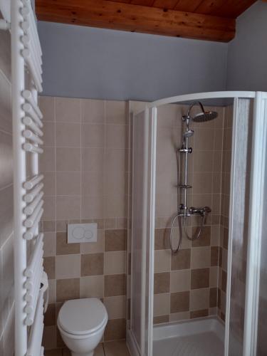 a bathroom with a shower and a toilet at Casa Terrazzo Panoramico in Cannobio