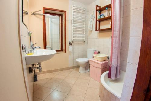 łazienka z umywalką i toaletą w obiekcie noclegi pokoje gościnne kwatery pracownicze Dobranocka w mieście Sieradz