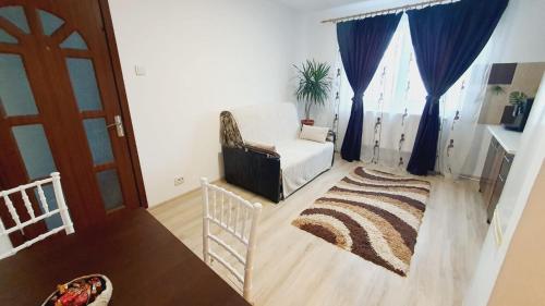 un soggiorno con divano e finestra di Apartament Cosmin Orsova a Orşova