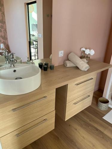 une salle de bain avec un lavabo et un miroir dans l'établissement Maison Origine Périgueux, à Périgueux