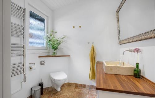 グドイェムにあるKlippehusetのバスルーム(洗面台、トイレ、鏡付)