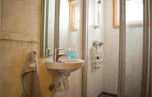 a bathroom with a sink and a shower at Nice Home In Noresund With 5 Bedrooms And Sauna in Noresund