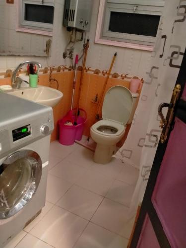 ein Badezimmer mit einem WC, einem Waschbecken und einer Waschmaschine in der Unterkunft ٢٨٠ شارع الملك فيصل الرئيسي برج النور in Kairo