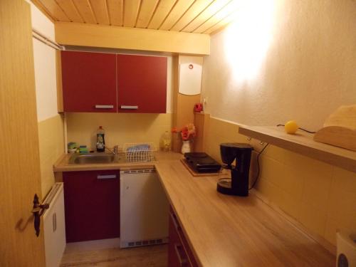 a small kitchen with a sink and a counter top at Pension Gaststätte Tannenhof in Saupsdorf