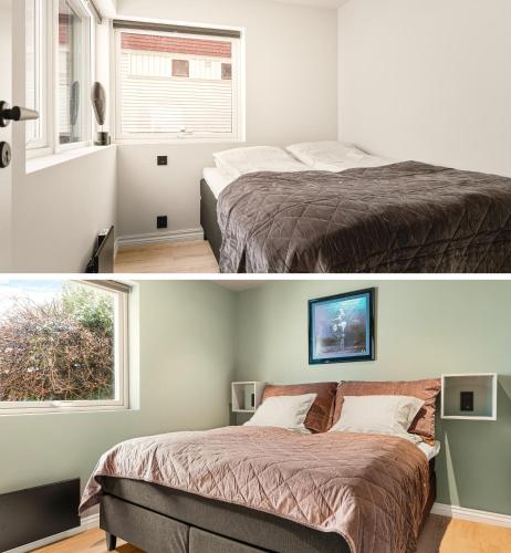 a bedroom with two beds and a window at Odda View in Odda