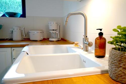 a kitchen sink with a soap dispenser next to it at Schwalbennest in Mechernich