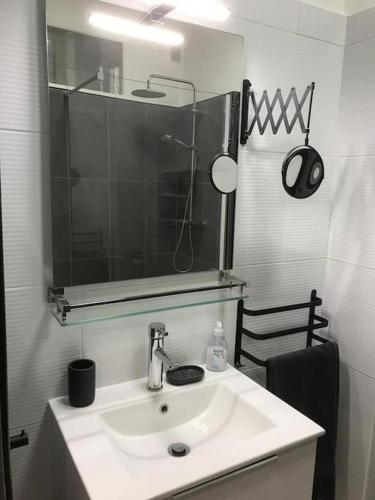 une salle de bain avec un lavabo et un miroir dans l'établissement Nice Promenade des Anglais Vue Mer, à Nice