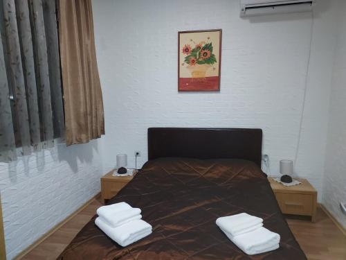 een slaapkamer met een bed met 2 kussens erop bij Apartament 4 seasons - Top Lodge in Bansko