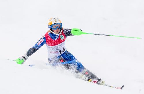 a person is skiing down a snow covered slope at Parkstigens Fjällby - Kåvan in Funäsdalen