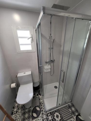a bathroom with a shower and a toilet at Ô Vert-Tige : Piscine Jardin Pétanque Proche centre ville in Entre-Deux