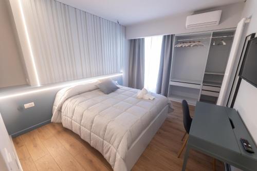 卡塔尼塞塔的住宿－Dalmazia Boutique Apartment，配有一张床和一张书桌的酒店客房