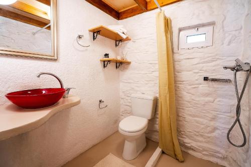 a bathroom with a toilet and a sink and a shower at Mannas House in Émbonas