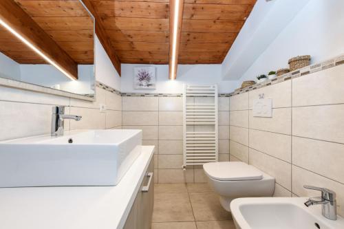 bagno con lavandino e servizi igienici di Borgo Gasparina Family Apartments a Castelnuovo del Garda