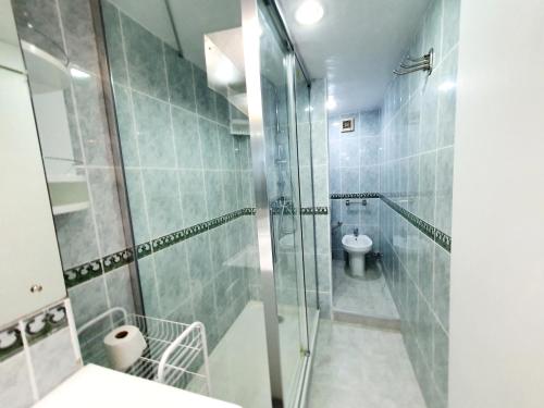 a bathroom with a shower and a toilet at Marina View Apartment in Fuengirola
