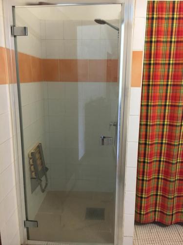 y baño con ducha y puerta de cristal. en LOFT ET VERDURE en Fort-de-France