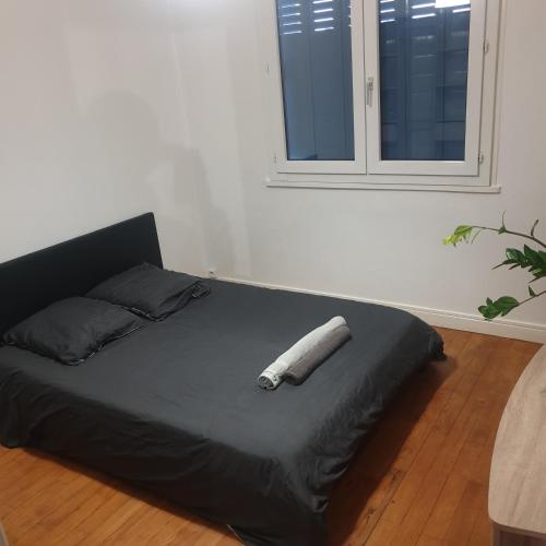- un lit avec un oreiller dans l'établissement Appartement 2 chambres proche gare, à Besançon