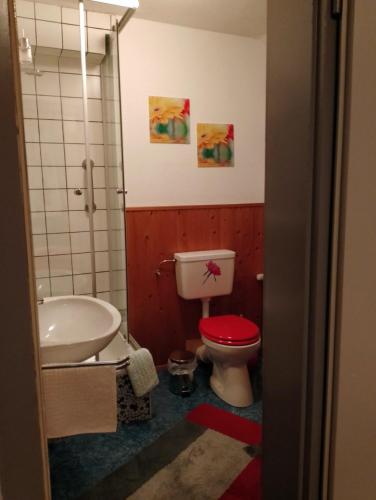 a bathroom with a toilet and a sink at Frauenpension Arleta - Women only in Goslar