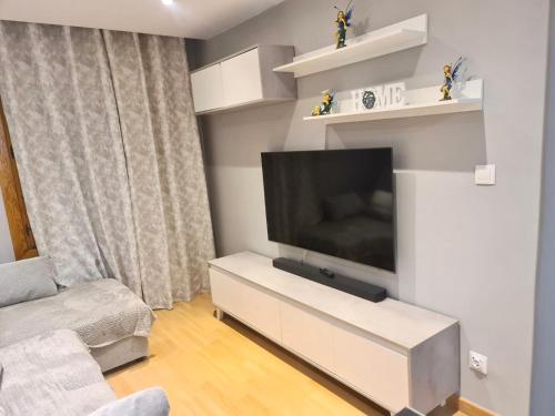 a living room with a flat screen tv on a wall at Apartamento Zaragoza Centro in Zaragoza