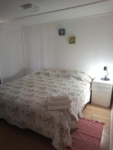 1 dormitorio con 1 cama con toallas en Hermoso dpto con vista a la montaña en Luján de Cuyo