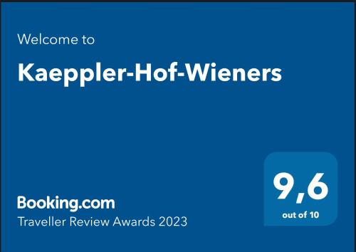 Certifikát, hodnocení, plakát nebo jiný dokument vystavený v ubytování Kaeppler-Hof-Wieners