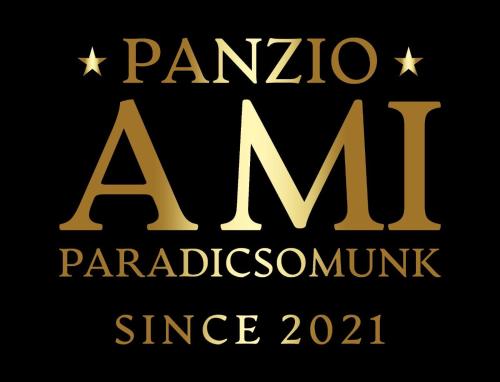 a gold logo for a macaronsuranceuranceurance company at Panzio A mi Paradicsomunk in Véménd
