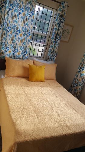 een slaapkamer met een groot bed en een raam bij Jazz apartment in Christ Church