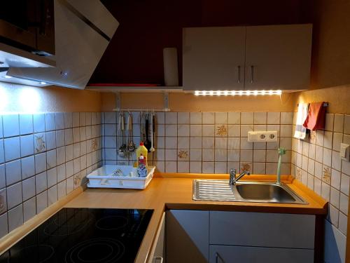 a small kitchen with a sink and a stove at Ferienappartement Persang GbR in Eppenbrunn
