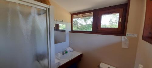 a bathroom with a toilet and a sink and a shower at Domaine Jardin d'En Naoua in Maubec