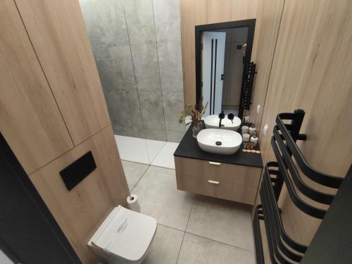 a bathroom with a white sink and a toilet at Aquarius Holiday Boszkowo Apartamenty in Boszkowo